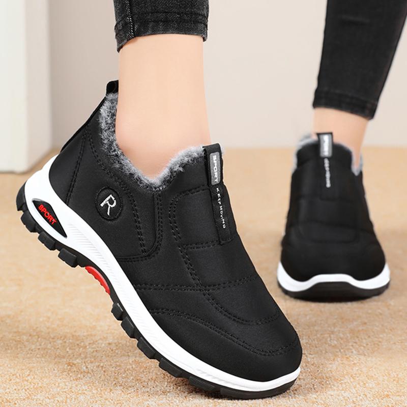 

Водонепроницаемые зимние ботинки для женщин 2025, теплые зимние ботинки из толстого плюша, женская уличная нескользящая теплая обувь на хлопковой подкладке 42 чёрный