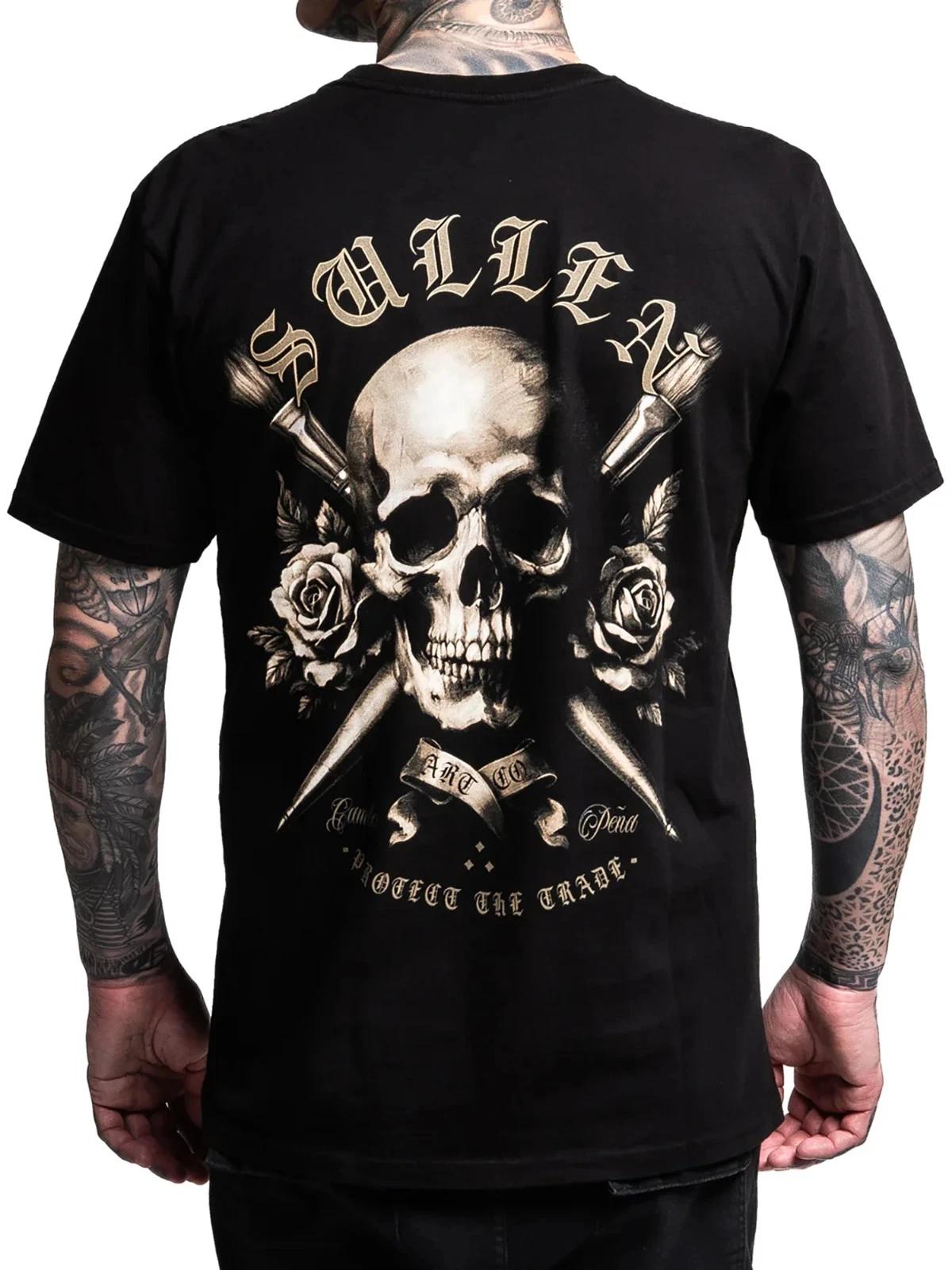 

Sullen Men s Pena Premium Short Sleeve T-shirt Tattoo Skull Roses Art Logo Tee S