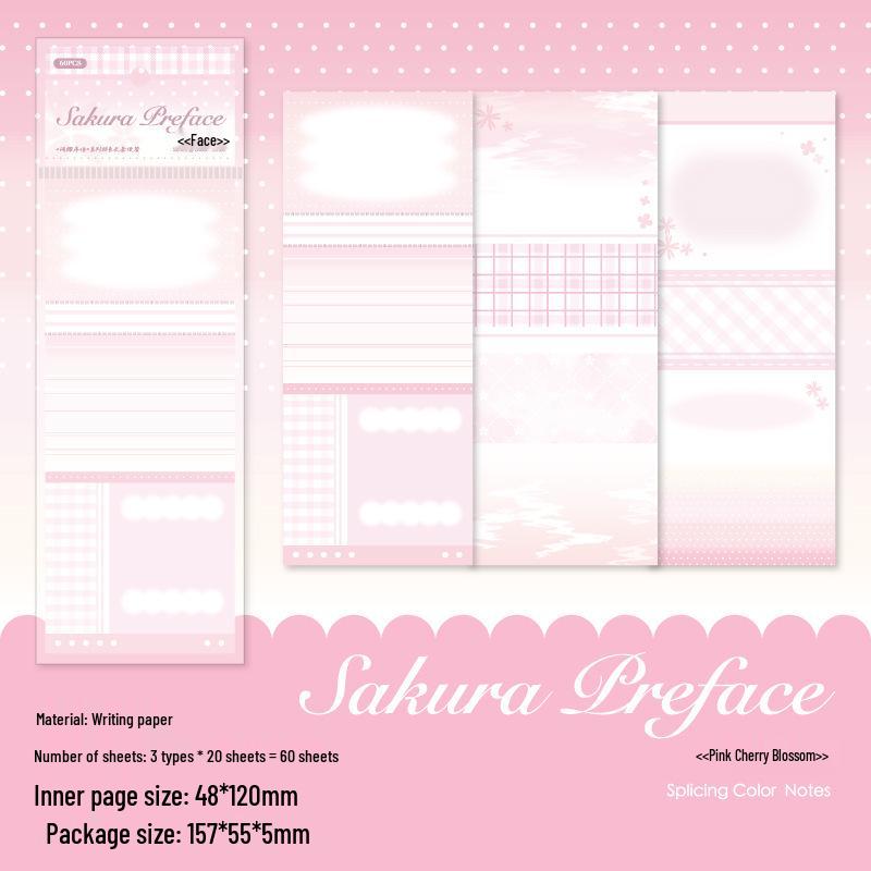 Sakura Series Tearable Sticky Notes: 60-Sheet Color Blocking with Grid Background