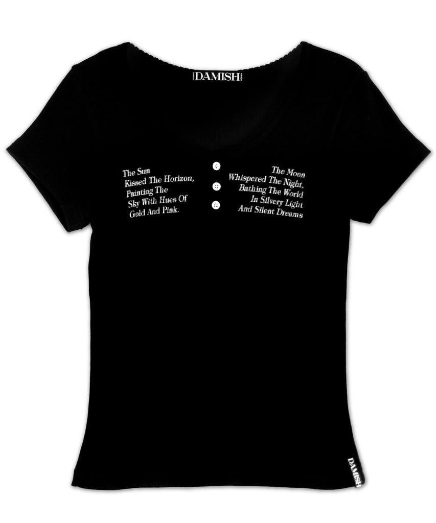 Damiswi Sun & Moon Lettering Henley Neck_Black