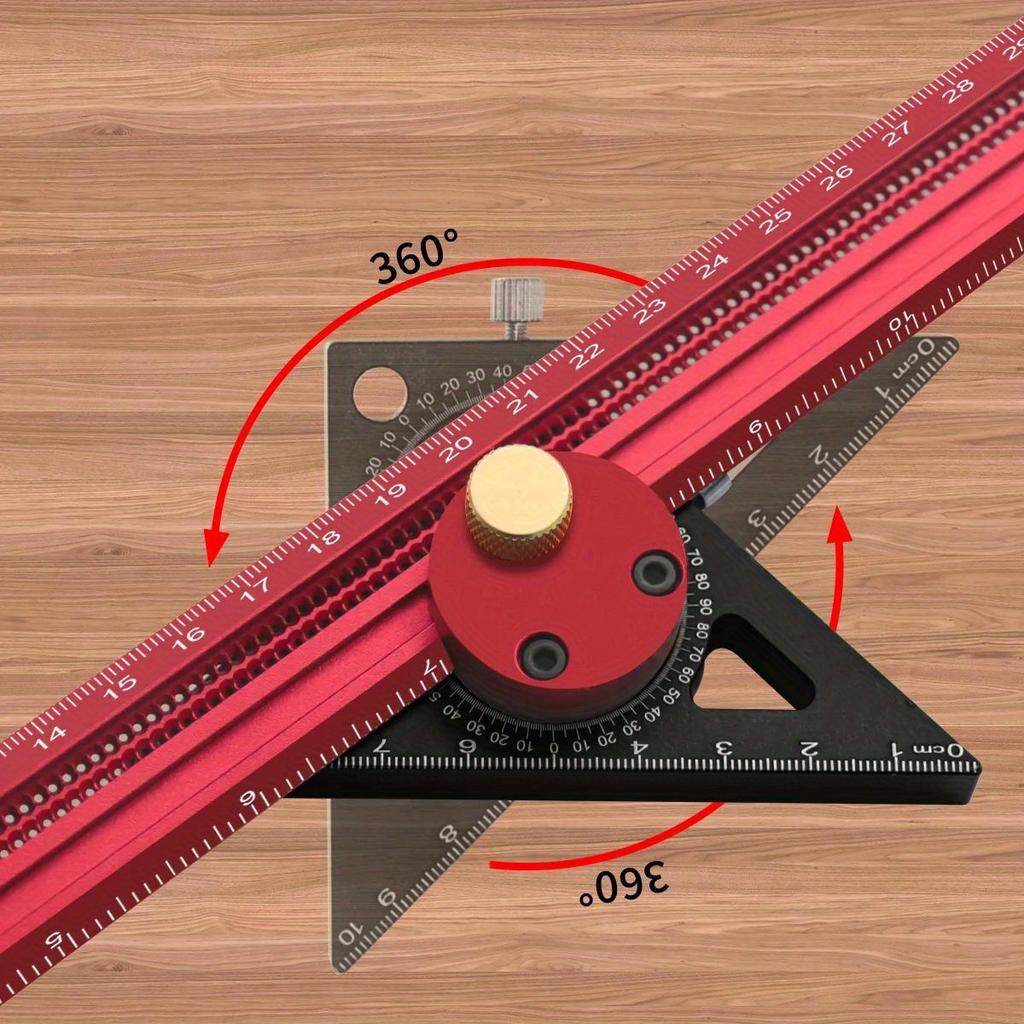 360 Degree Scribe Ruler -Woodworking Square Precision T-Type Hole Ruler Aluminum Slide Ruler - Carpenty Marking Gauge DIY Layout