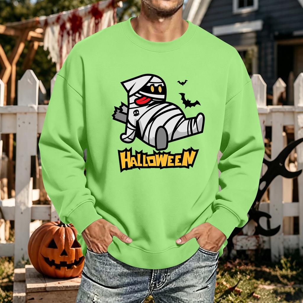 Men's Halloween Printed Long Sleeve T-Shirt Unisex Crewneck Casual Sports Top