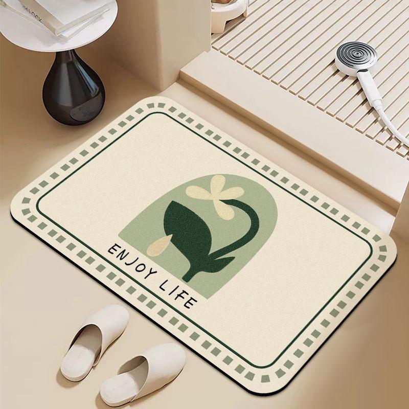 Moderne schlichte Blumen-Kieselgur-Bodenmatte, Wasserabsorbierende schnelltrocknende Bodenmatte für das Badezimmer, Rutschfeste, schmutzabweisende und verschleißfeste Fußmatte für das Badezimmer