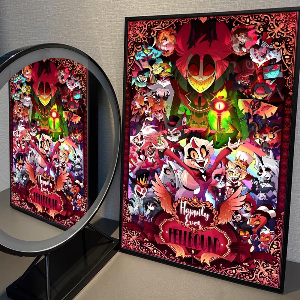 Cartoon H-Helluva Boss Terror Whitepaper Poster Selbstklebendes Poster Ausgefallener Wandaufkleber für Wohnzimmer Bar Dekoration Malerei