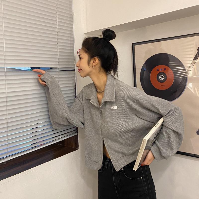 Damjacka med dubbel dragkedja, lång ärm och polokrage - Koreansk stil, lös passform (Vår/Höst 2022)