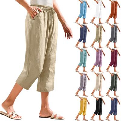 Kadın Crop Pantolon Düz Kesim Cepli Hafif Günlük Bol Pantolon
