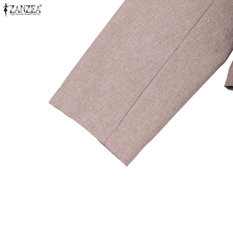 ZANZEA Women Casual Round Neck Long Sleeve Cardigan Blouse