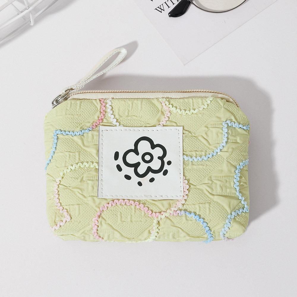 

Gifts Portable Cute Coin Purse Canvas ID Card Holder Simple Waffle Clutch Large Capacity Flower Storage Bags зелёный