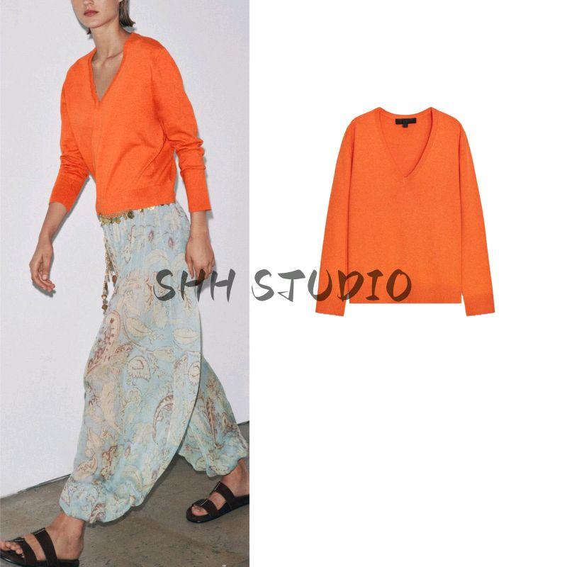 Autumn New Product Women Clothes French Style Design Sense Solid Rib V-neck Long Sleeve Plain Stitch Knit 3471028