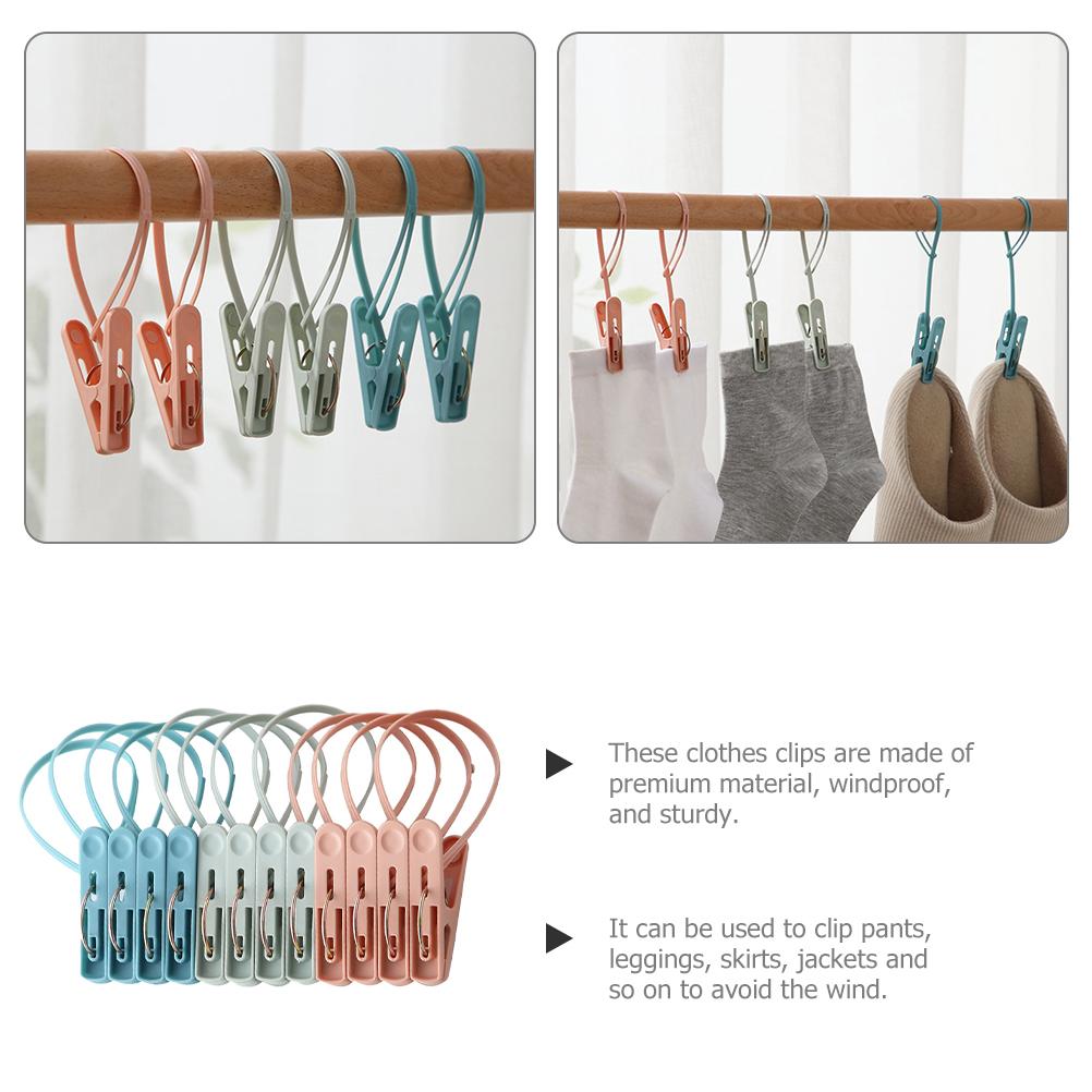 12Pcs Windproof Clothespins Anti Slip Drying Clips With Rope Household Quilt Clips Multipurpose Laundry Pegs Blanket Clamps