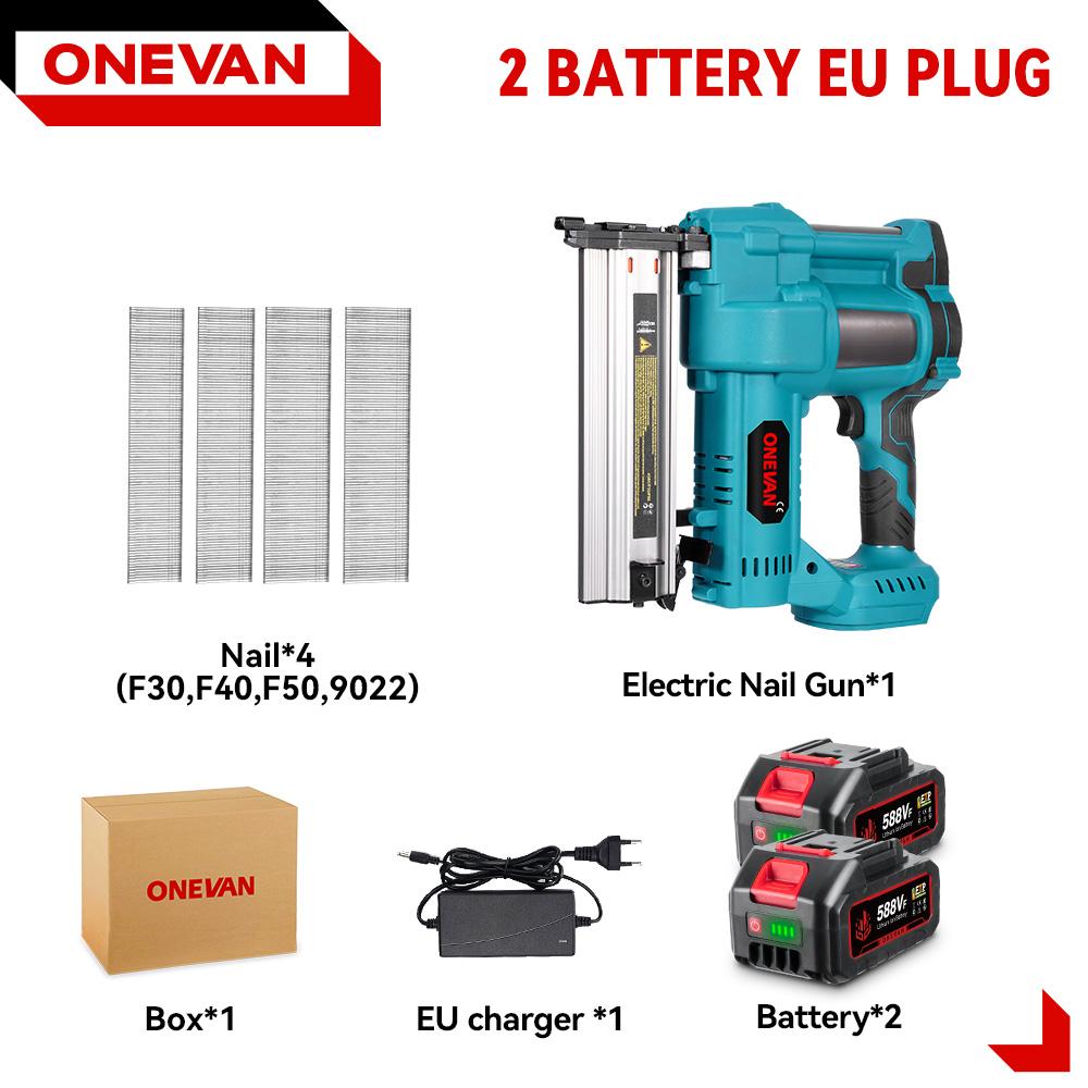 ONEVAN Bürstenloser elektrischer 2-in-1-Nagler/Hefter F15-50 K410-438 Akku-Nagelpistole mit 4 Nagelmodi für 21-V-18-V-Akku