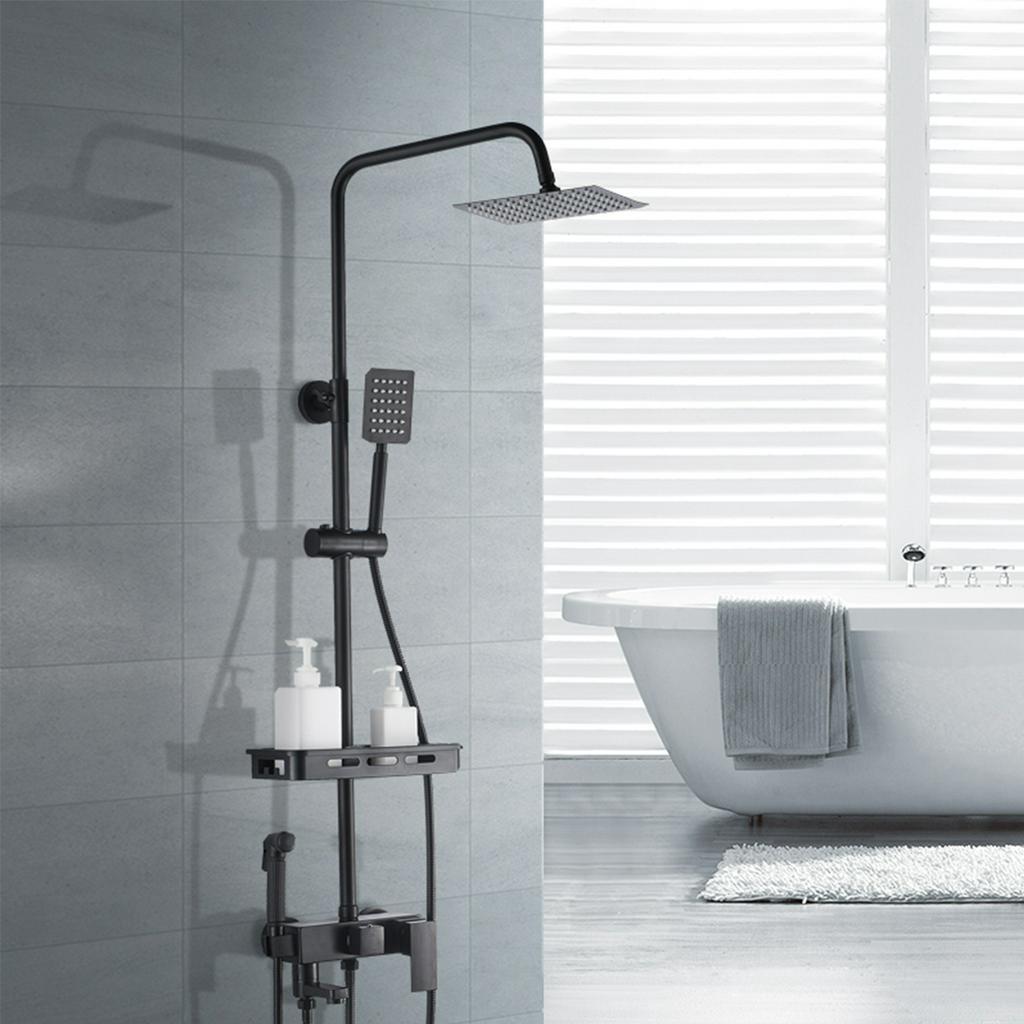 Bathroom Shower Faucet Set Matte Black Wall Mount Rainfall Shower Mixer Tap Bathtub Shower Mixer Tap 3-way Shower Mixer