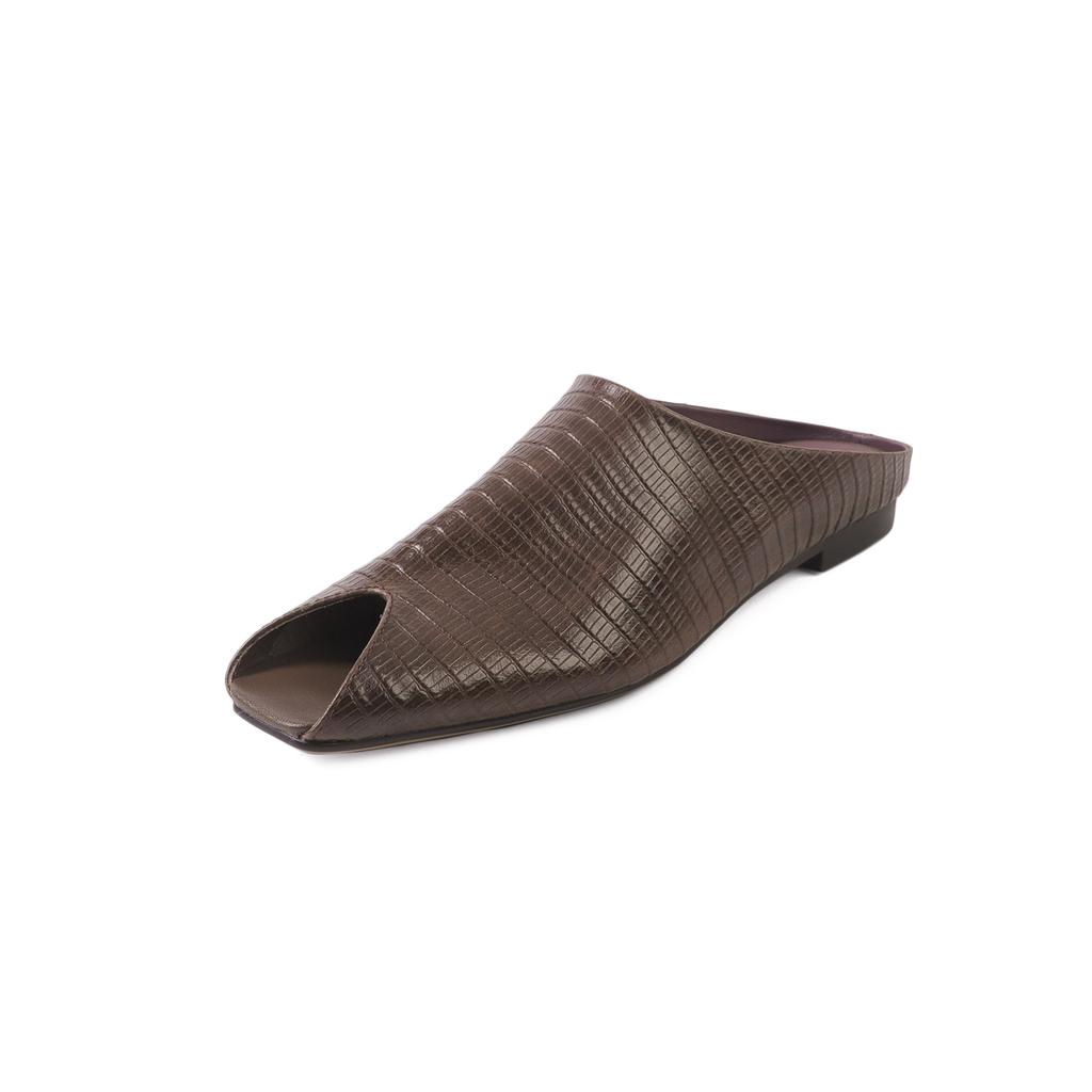 Fashion 2025 Summer New Genuine Leather Low Heels Peep-toe Slippers Women Covered Toe Natural Leather Casual Slippers Female Daily Walk