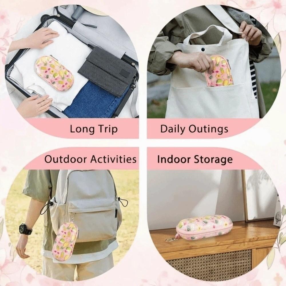 Portable 2 Slots Glasses Organizer Fruit Printed / Black EVA Double-layer Eyewears Storage Box Anti-lost Dust-proof
