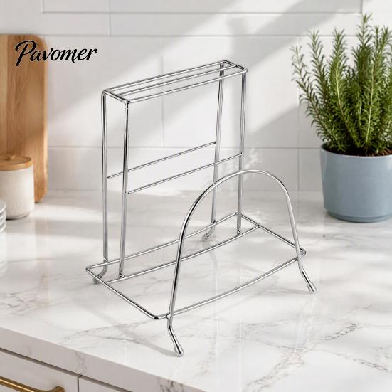 Countertop Cutting Board Organizer Stainless Steel Chopping Storage Rack And Knife Holder for Kitchen Stable Solution Countertop, Vertical Drain Stand