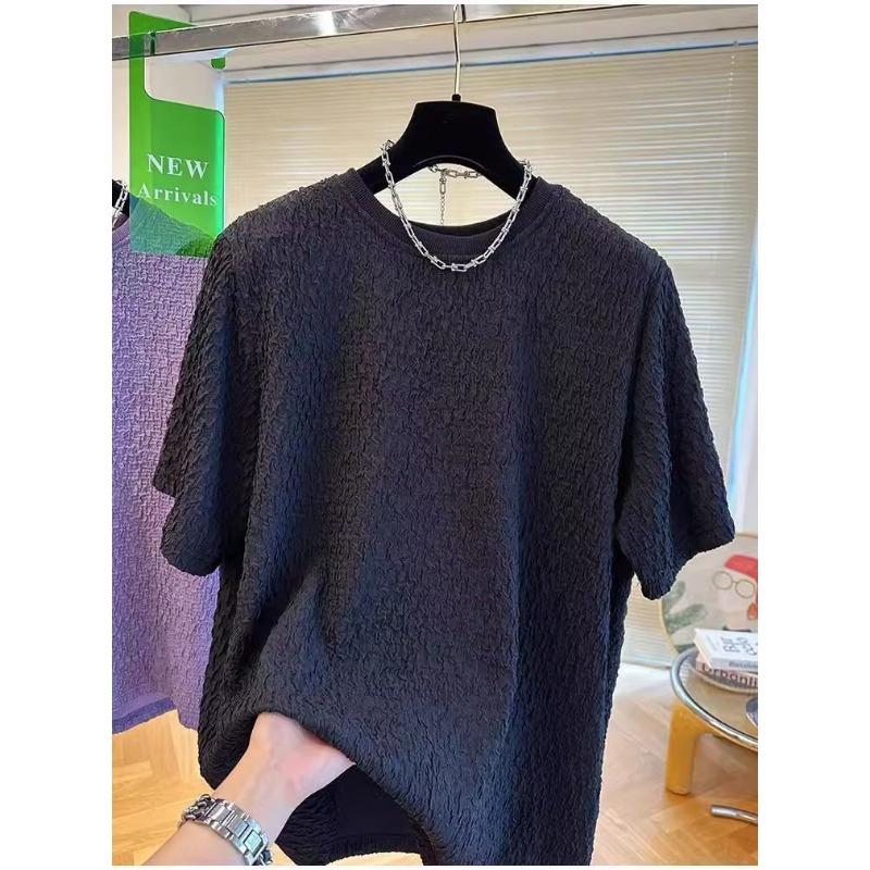 

Textured Design Casual Short-sleeved Loose-fitting and Trendy Tops L чёрный