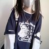 Autumn Teen Girls Harajuku Cartoon Bear Print Fake 2 Pieces T-shirt Patchwork Long Sleeve Y2K T-Shirt Women Sweet Clothes