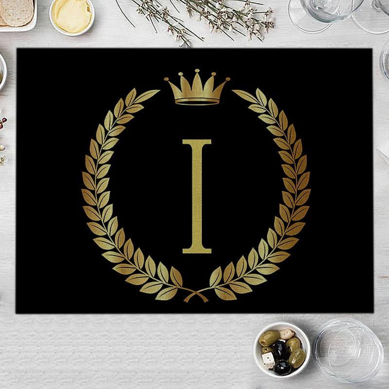 1PC Home Decor Black Gold Letter Printing Linen Placemat for Dining Table Drink Coaster Home Decoration Modern Kitchen Cup Pads