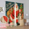 2pcs,2D Plane Printing Print Curtains Vintage Santa Claus with Snowman & Tree 100% Polyester (without Rod) Festive Ldeal for