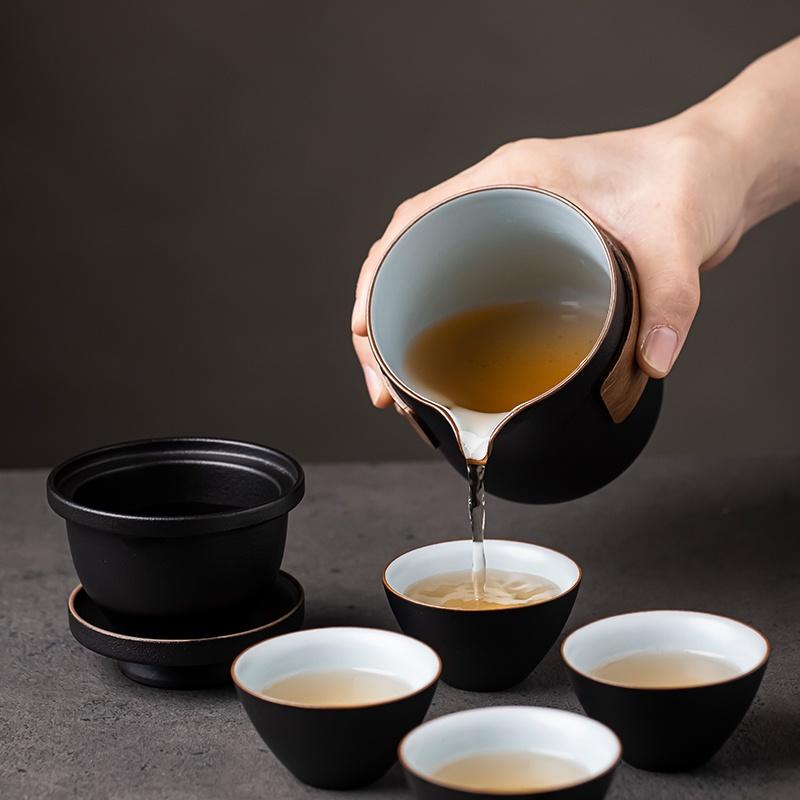 Ceramic Quick Tea Set One Pot Four Cups Portable Bag Kung Fu Tea Set Portable Tea Brewing Pot