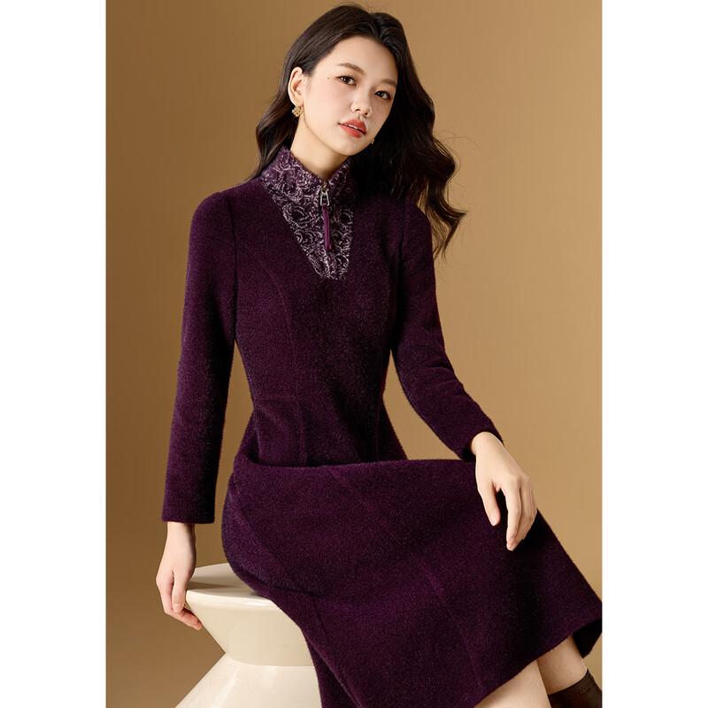 Elegant Faux Mink Velvet Pleated A-Line Dress