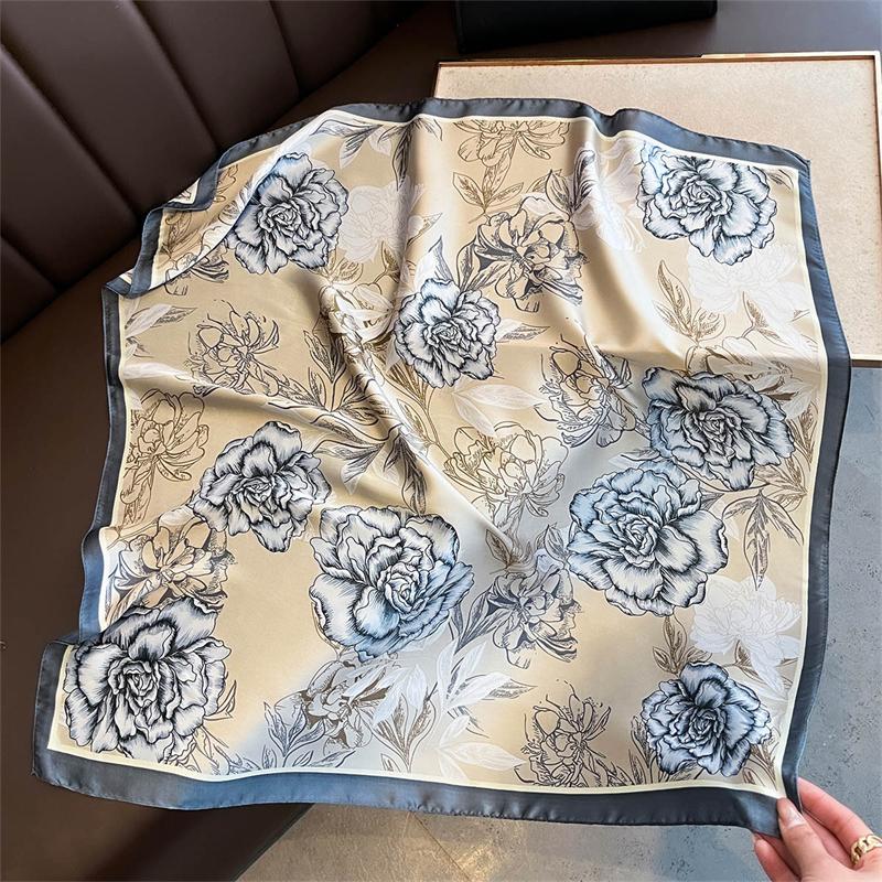 

Мода Роскошный Шарф с Принтом Роз Женский Шелковый Шарф Бандана Хиджаб Шейный Платок Шаль Косынка Повязка для Волос Фуляр 70x70cm