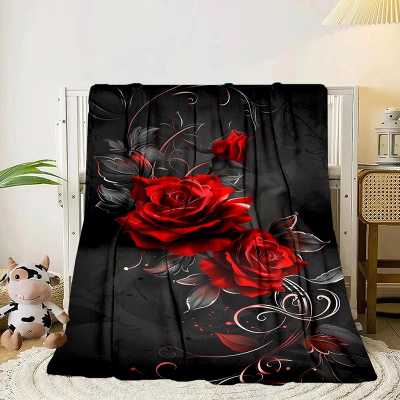 Red Roses On Black Background Blanket Flannel Blanket Throw Blanket Sofa Cover Blanket Soft Premium Blanket Picnic Blanket Tv Blanket Gifts