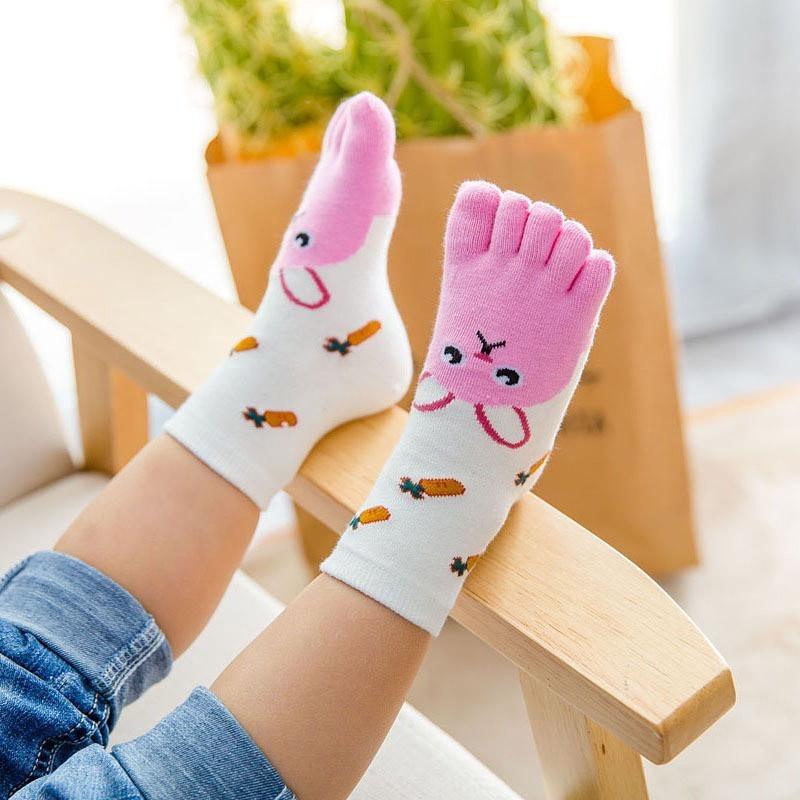 Boys Girls Cute Cartoon Five Fingers Sock Kids Breathable Toe Cotton Hosiery