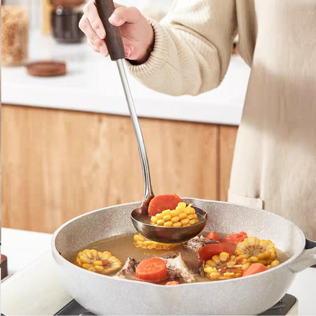 FJNATINH 4-Piece Stainless Steel Wok Utensil Set with Spatula, Ladle, Skimmer Spoon, and Slotted Spatula for Carbon Steel