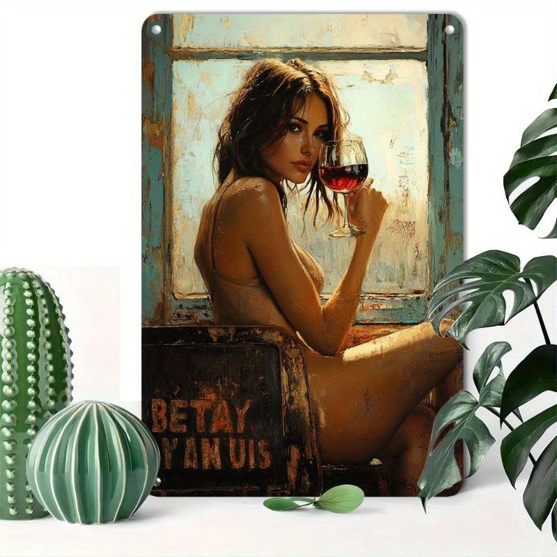 Vintage Metal Sign Art, Sexy Lady Garage Decor, Bar Bedroom Wall Tin Poster
