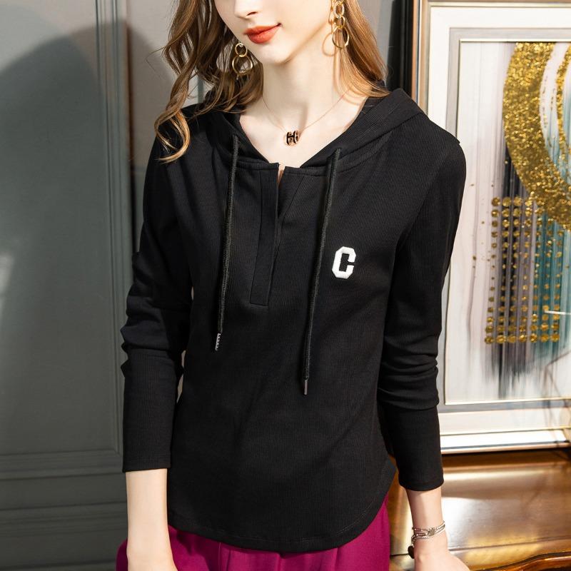 Summer New Long Sleeve T-Shirt Women's Casual Hooded T-Shirt Alphabet Versatile T-Shirt Top Women