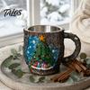 Christmas Mug Decorations Theme with Stainless Steel Liner, 3D Relief Hand Creative Holiday Gifts Painted Resin Coffee Cup, Decorative Drinkware