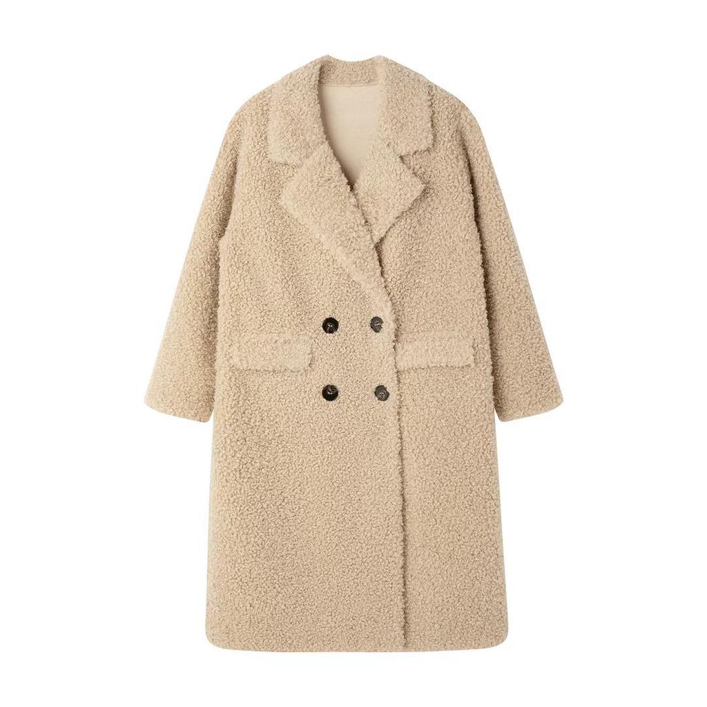 Thickened Mid-length Lamb Wool Jacket for Women In Autumn and Winter New Style Suit Collar Warm Fur One-piece Coat