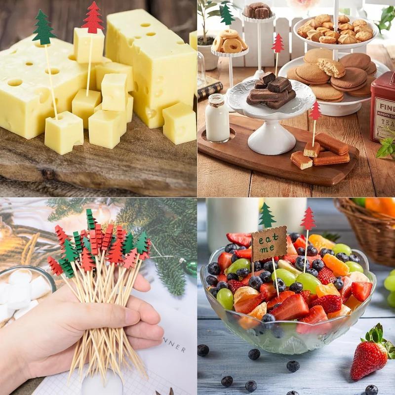 100 Classic Christmas/Halloween Toothpicks for Appetizers, Fruit Dessert Sticks, Food Sandwiches, Appetizers, Holiday Party Table Supplies