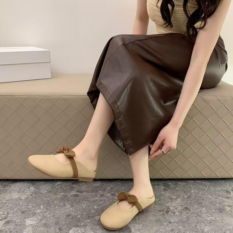 Fairy Wind Bow Bag Head Half Slippers Women Wear 2025 New Summer Soft Flat Bottom French Out Cool Slippers