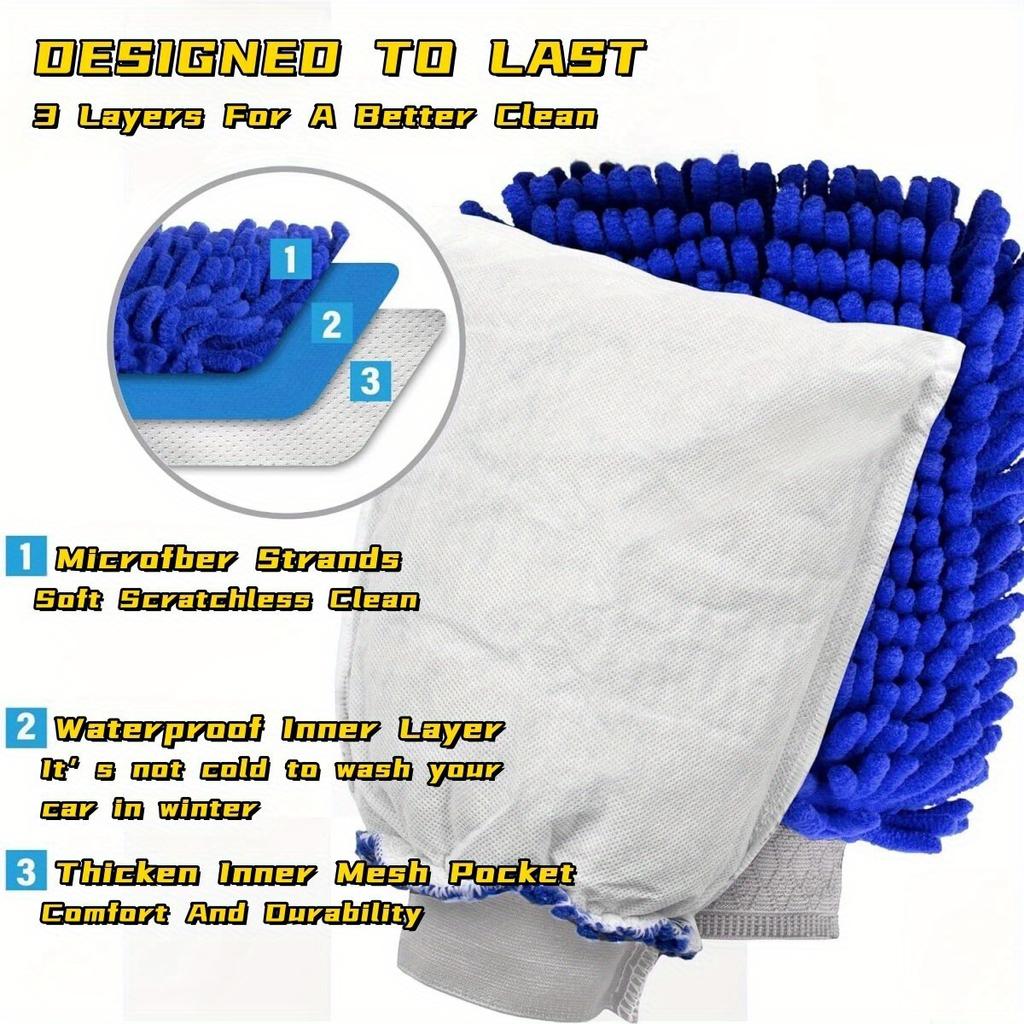 2pcs Set of Car Wash Ultra-Fine Fiber Gloves, High-Quality Ultra-Fine Fiber Washing Gloves for Car Wash Brush Without Battery