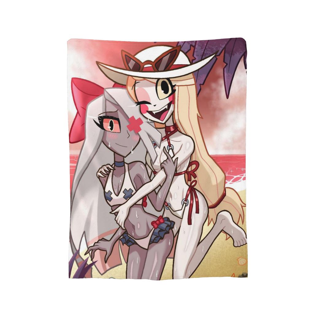 Cartoon Hazbins Hotels Blanket Velvet Print   Multifunction Lightweight Thin Throw Blanket for Sofa Car Bedspread