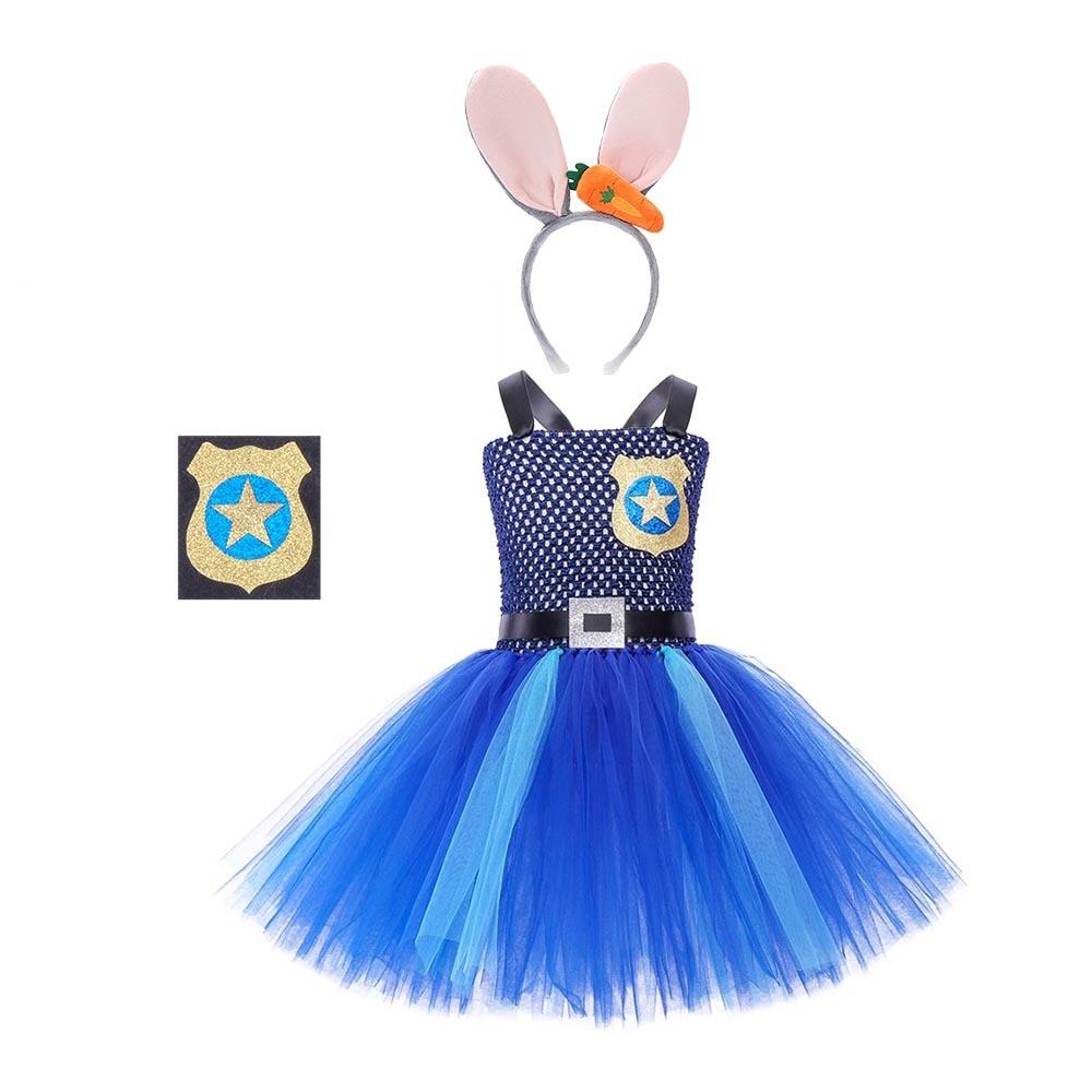 

Детское платье-пачка для девочек в виде кролика, полицейского, сетчатое, комплект головных уборов, детские костюмы для косплея на Хэллоуин, детская ролевая игра в принцессу для вечеринки XXL/160cm синий