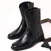 Men Classic Retro Embroidered Mid Calf Boots Fashion High Top Casual Leather Boots Luxury Western Cowboy Boots