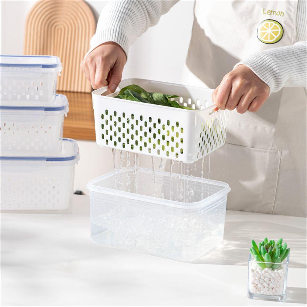 Multifunctioal Fridge Fresh Container Box Vegetable Fruit Refrigerator Storage Box Set Drain Basket