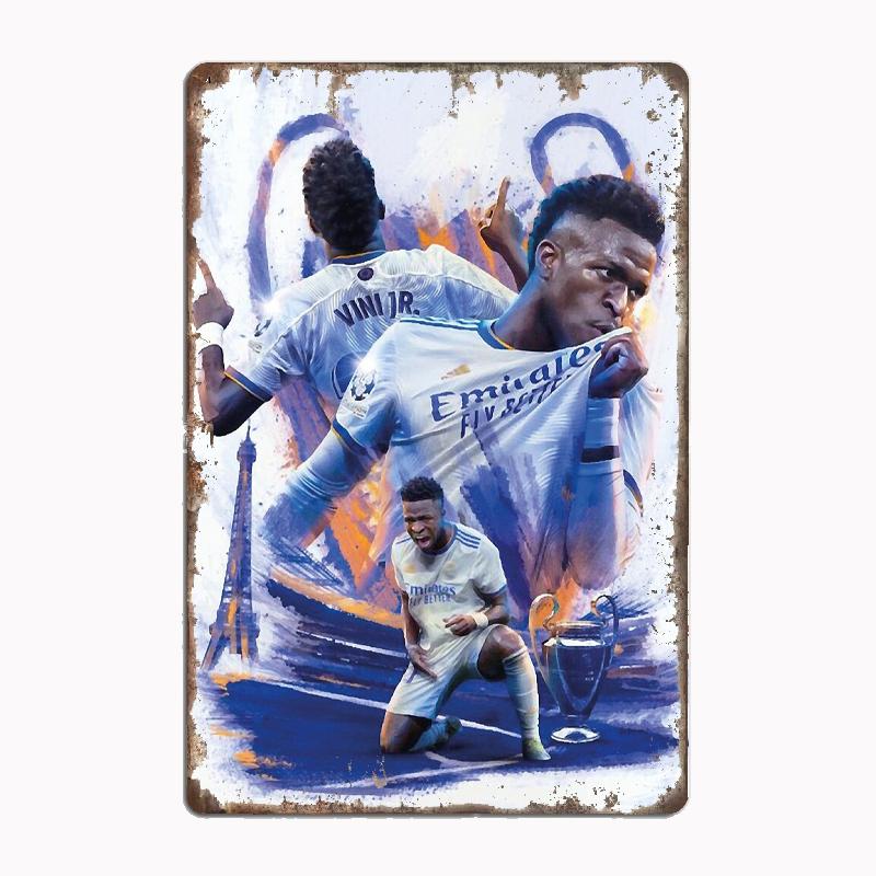 Vinicius Junior JR Football Sport Metal Sign Garage Room Decor Living Bar Custom Tin Vintage Home Decoration Wall Art Poster