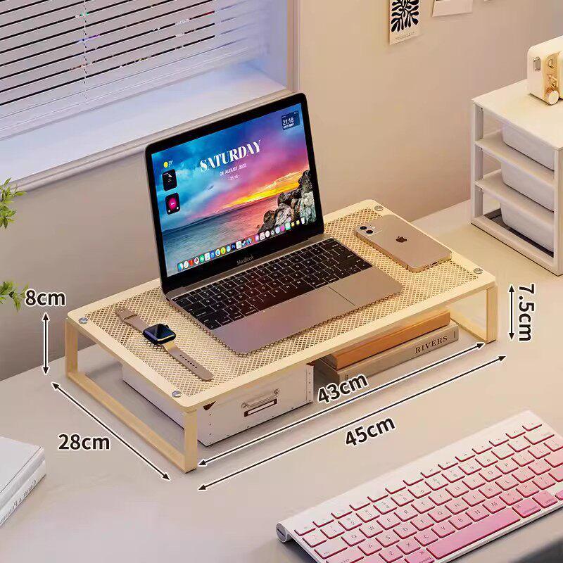 

Adjustable Monitor Stand with Keyboard Tray and Laptop Cooling Desk Storage