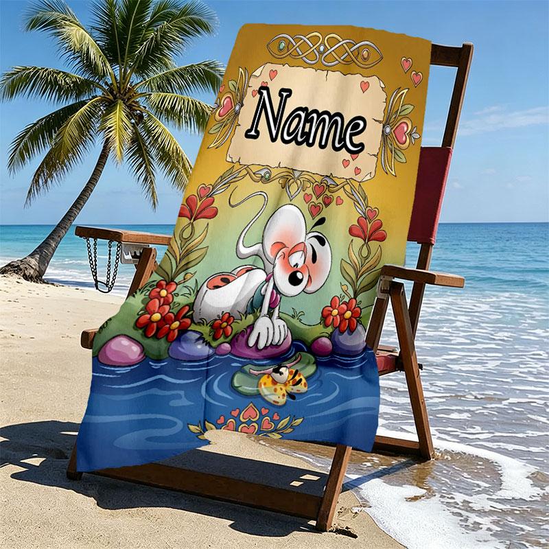 Personalisierbares Diddl Strandtuch mit individuellem Namen, für Reise Camping Strandparty Heimdekoration, Geburtstagsgeschenk für Familie & Freunde