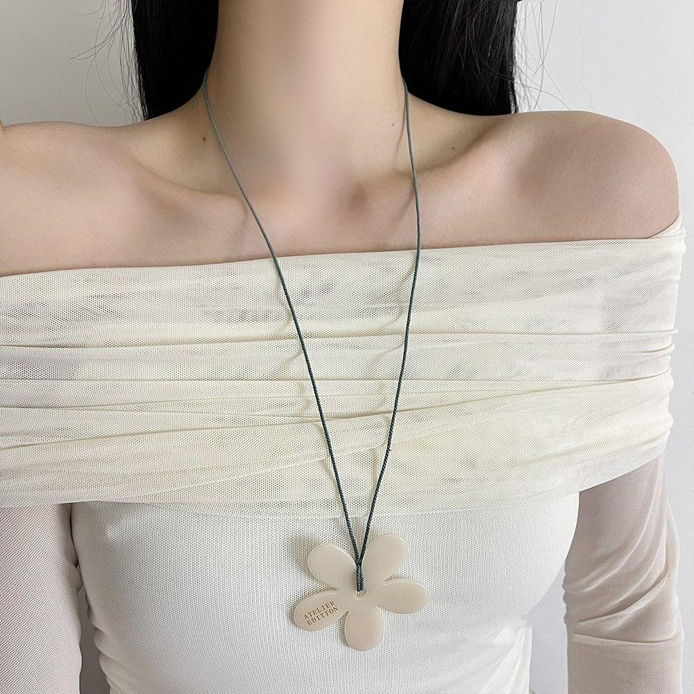 Chain Long Chain Necklace Choker Sweater Chain Retro Acrylic Flower Necklace  Birthday Gift
