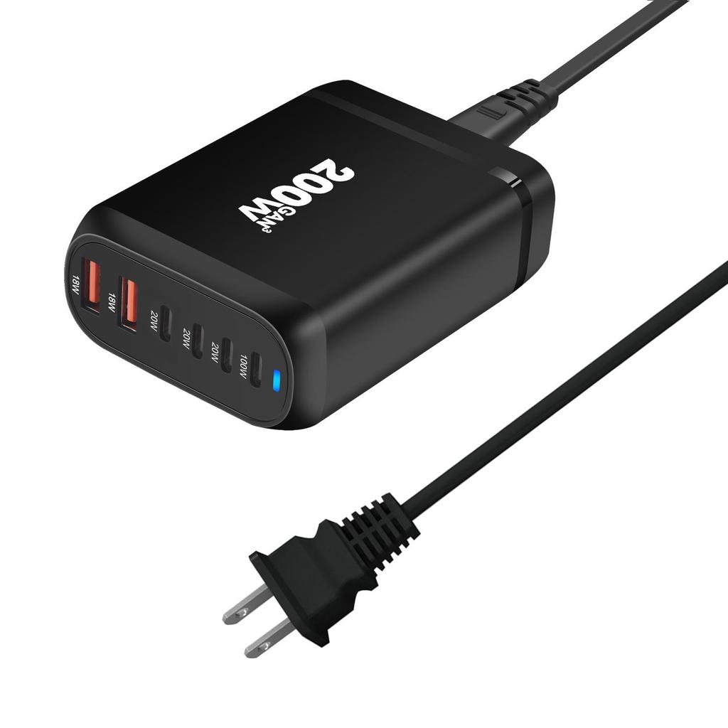 200W GaN Multi-Port PD Fast Charger with 2A4C Ports for Phones & Laptops