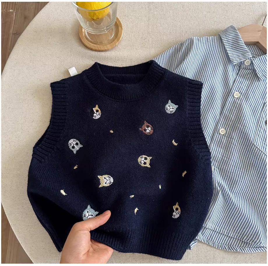 Children s Cartoon Knit Cardigan Vest - Spring/Autumn Sleeveless Round Neck for Boys & Girls 80 cm