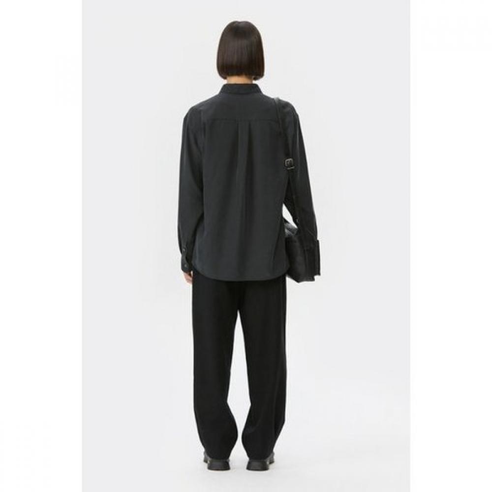 Customellow Relaxed Fit Chest Pocket Rayon Shirt Black Cwsaw25113bkx