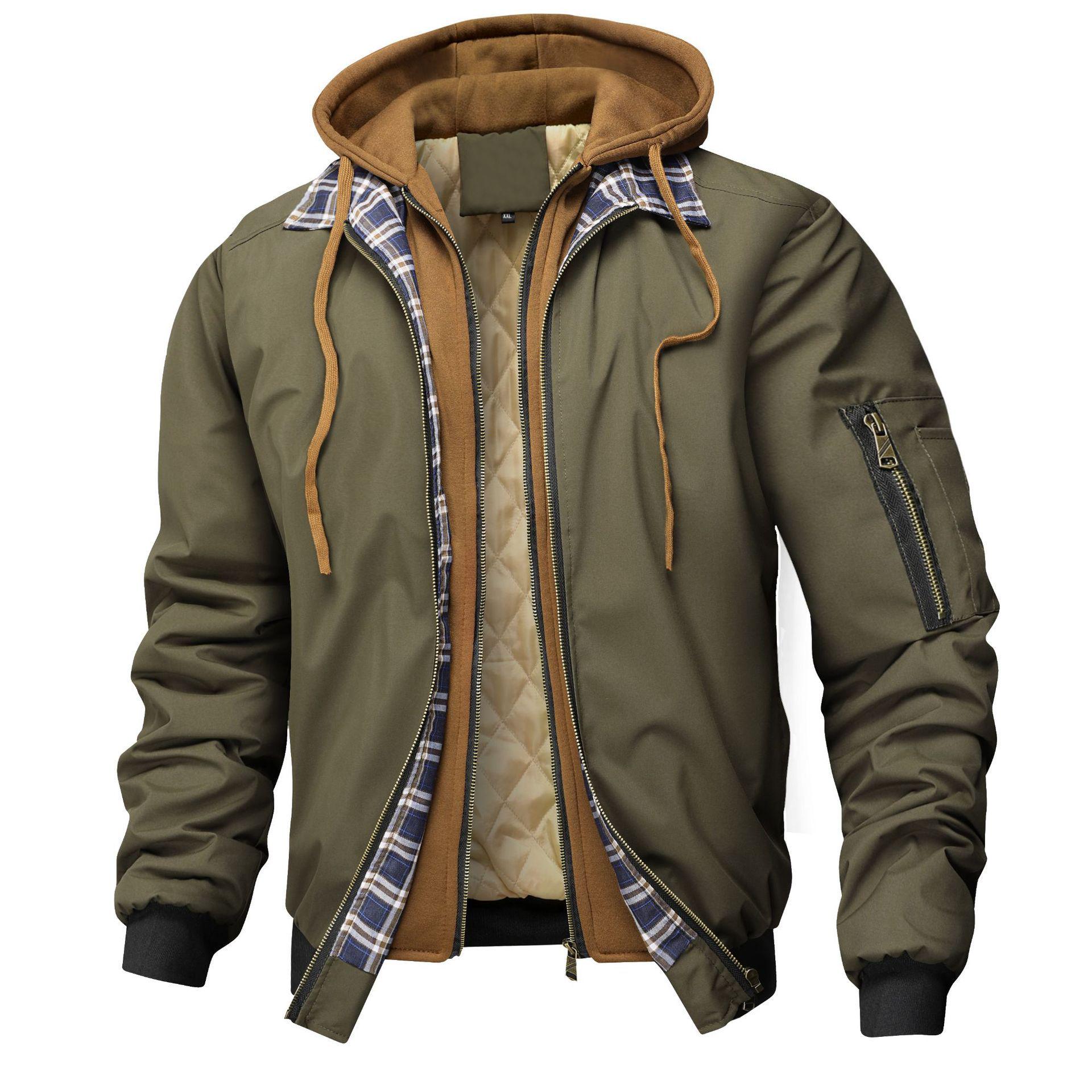 2026 New Quilted Men s Hoodie Jacket - Stylish Spring To Winter Faux Two-Piece Design S армия зеленый