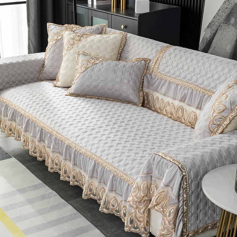

Всесезонный чехол для дивана с изысканным подолом, противоскользящий, износостойкий, элитные атмосферные подушки, кружевной мягкий чехол для дивана «все включено» 70x210cm 1pcs