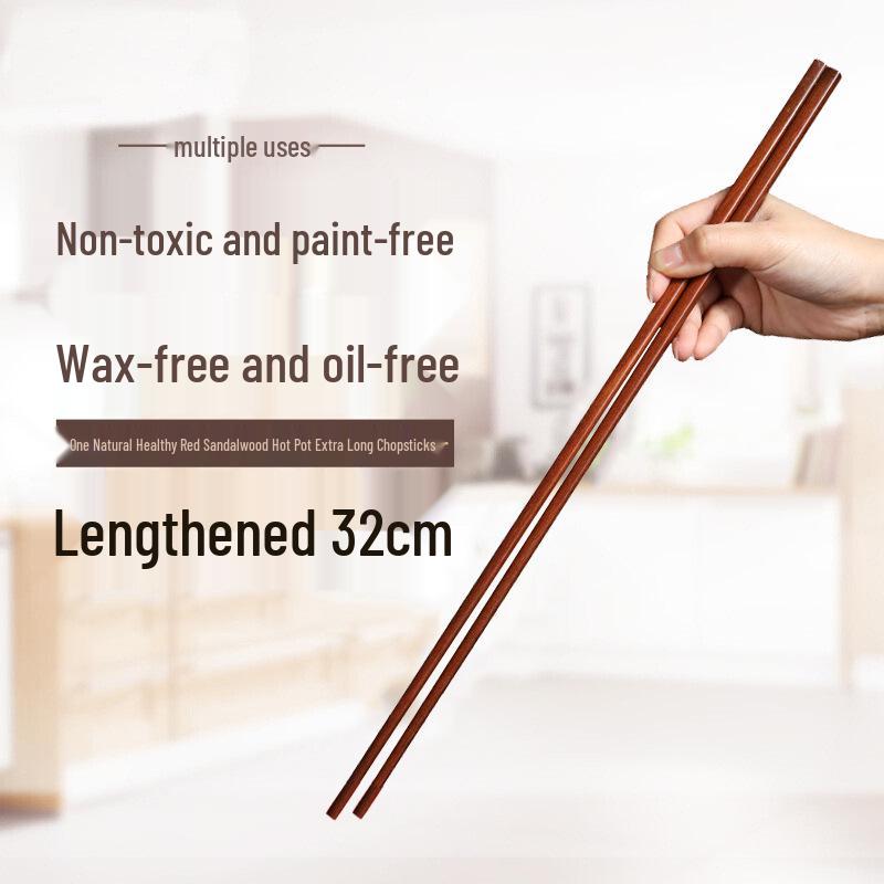 Red Sandalwood High-Temperature-Resistant Long Chopsticks for Hot Pot and Noodle Serving